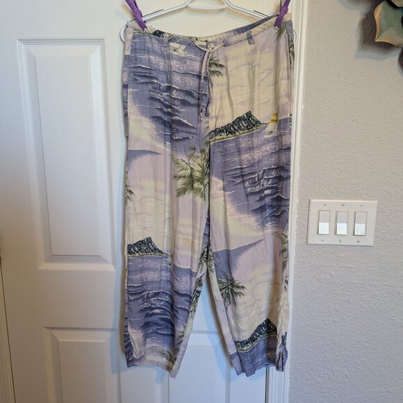 90s | Silk | 🌴 Vintage Tommy Bahama Scenic Tropical Capris – RARE PRINT | M | - Picture 10 of 10